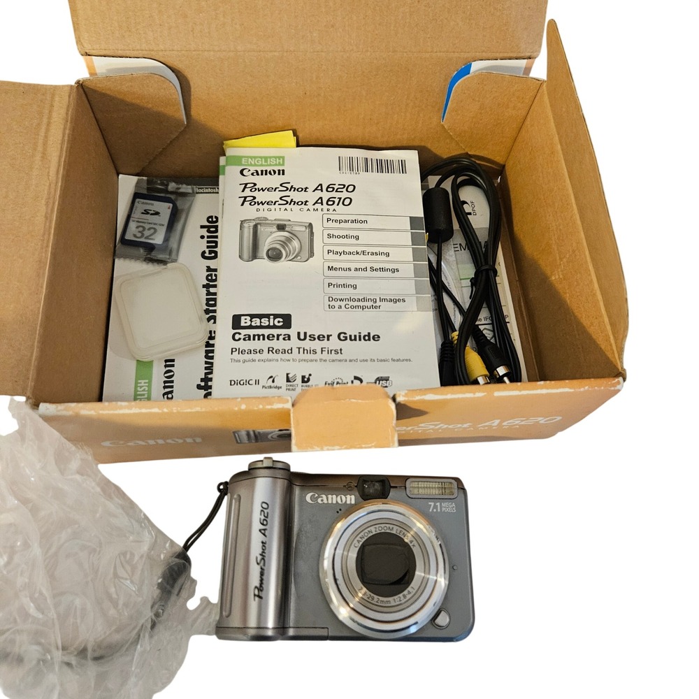 Canon PowerShot A620 7.1MP Digital Camera Silver Parts Only Focus Issue Boxed